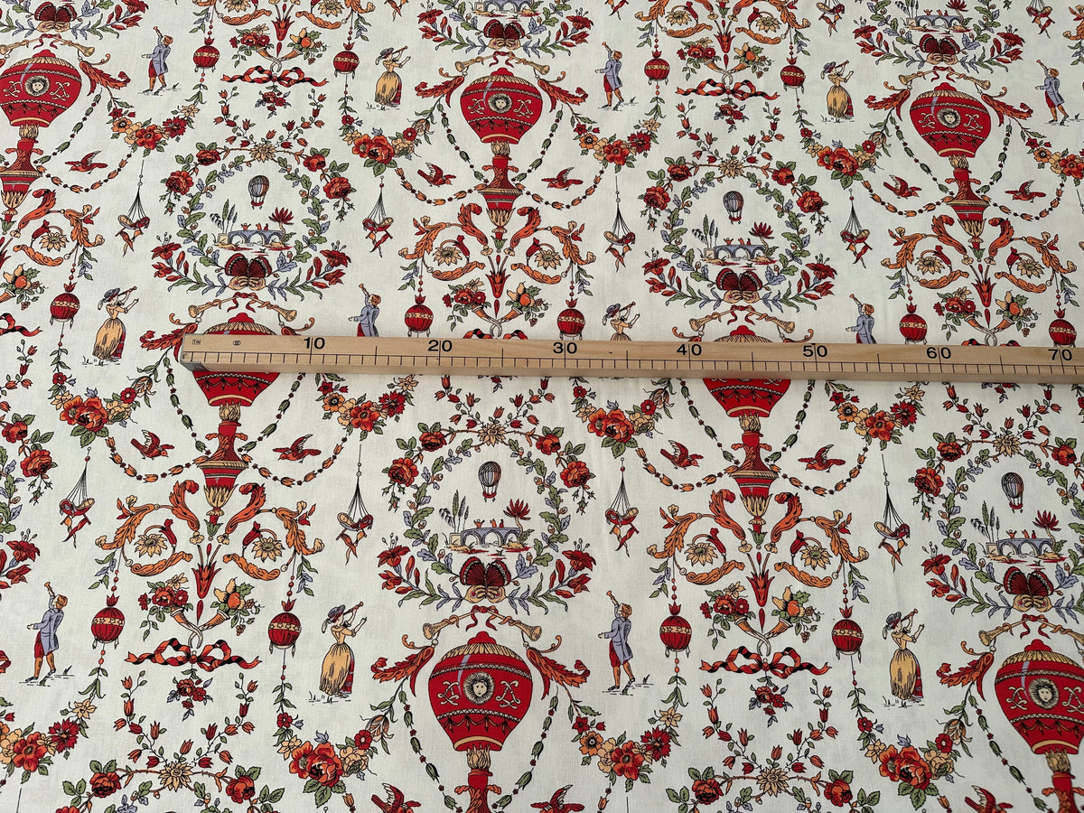 Tessuto arredo in cotone stampato alt. 280 cm. "Limosges" rouge