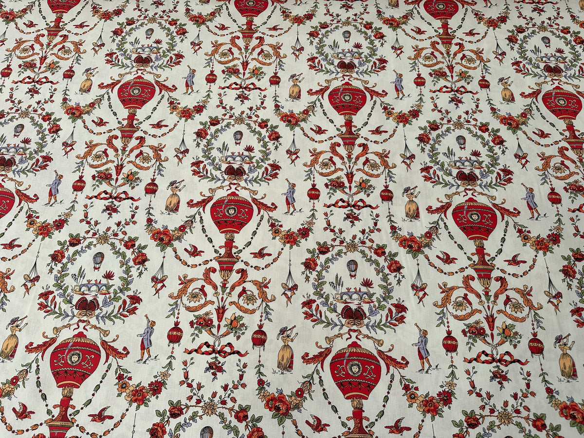 Tessuto arredo in cotone stampato alt. 280 cm. "Limosges" rouge