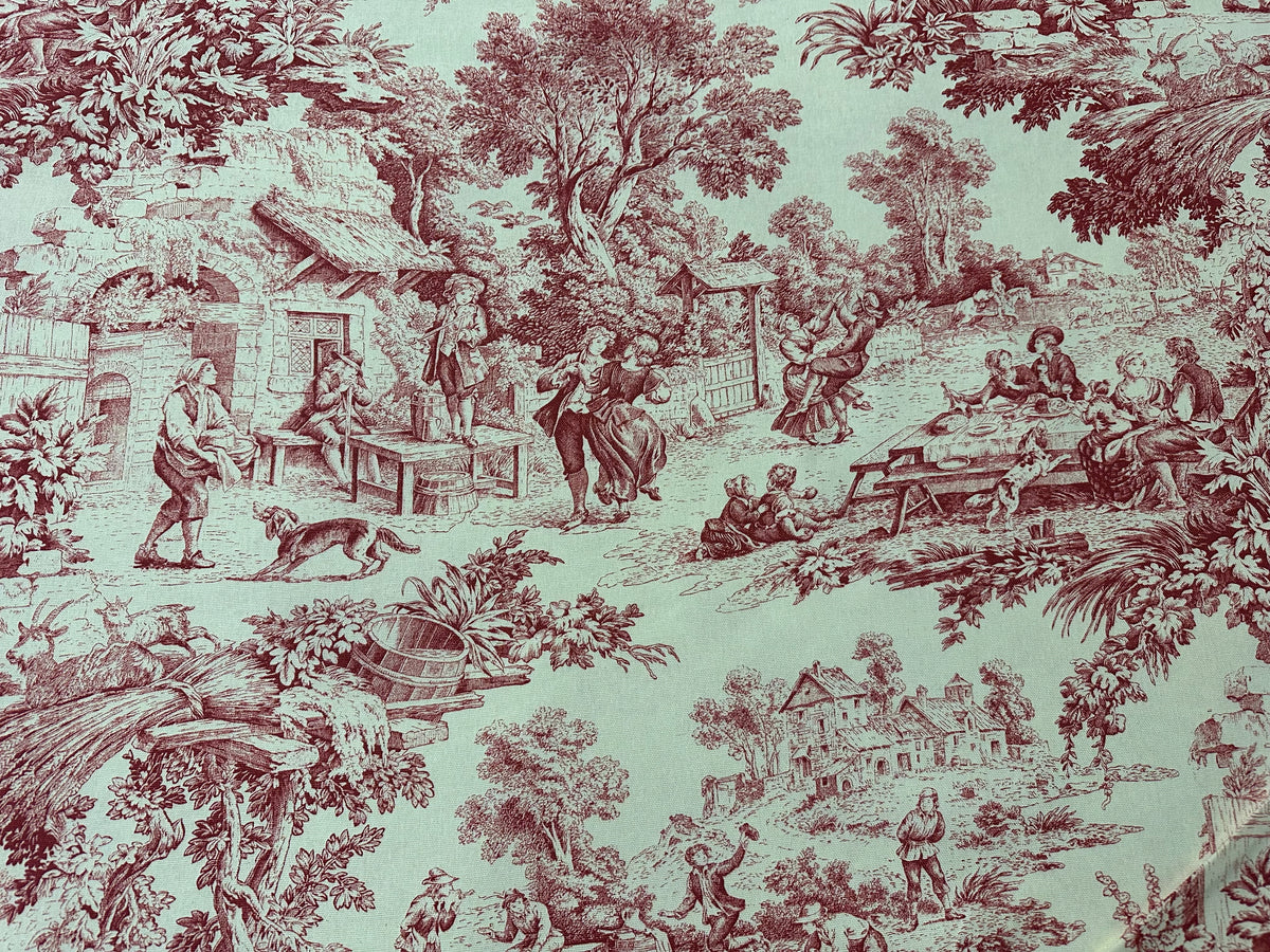 tessuto arredo in cotone stampato alt. 280 cm. "toile de jouy" rouge