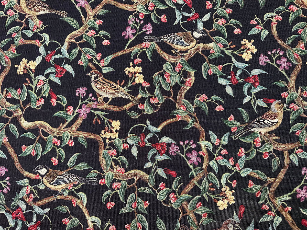 Tessuto arredo gobelin "Bird Allure" fondo nero