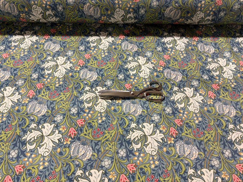 Tessuto arredo in cotone stampato larghezza 280 cm. "Arts & Crafts" Golden