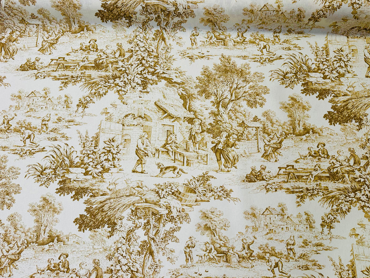 Tejido de resina antimanchas "Toile de Jouy" ocre