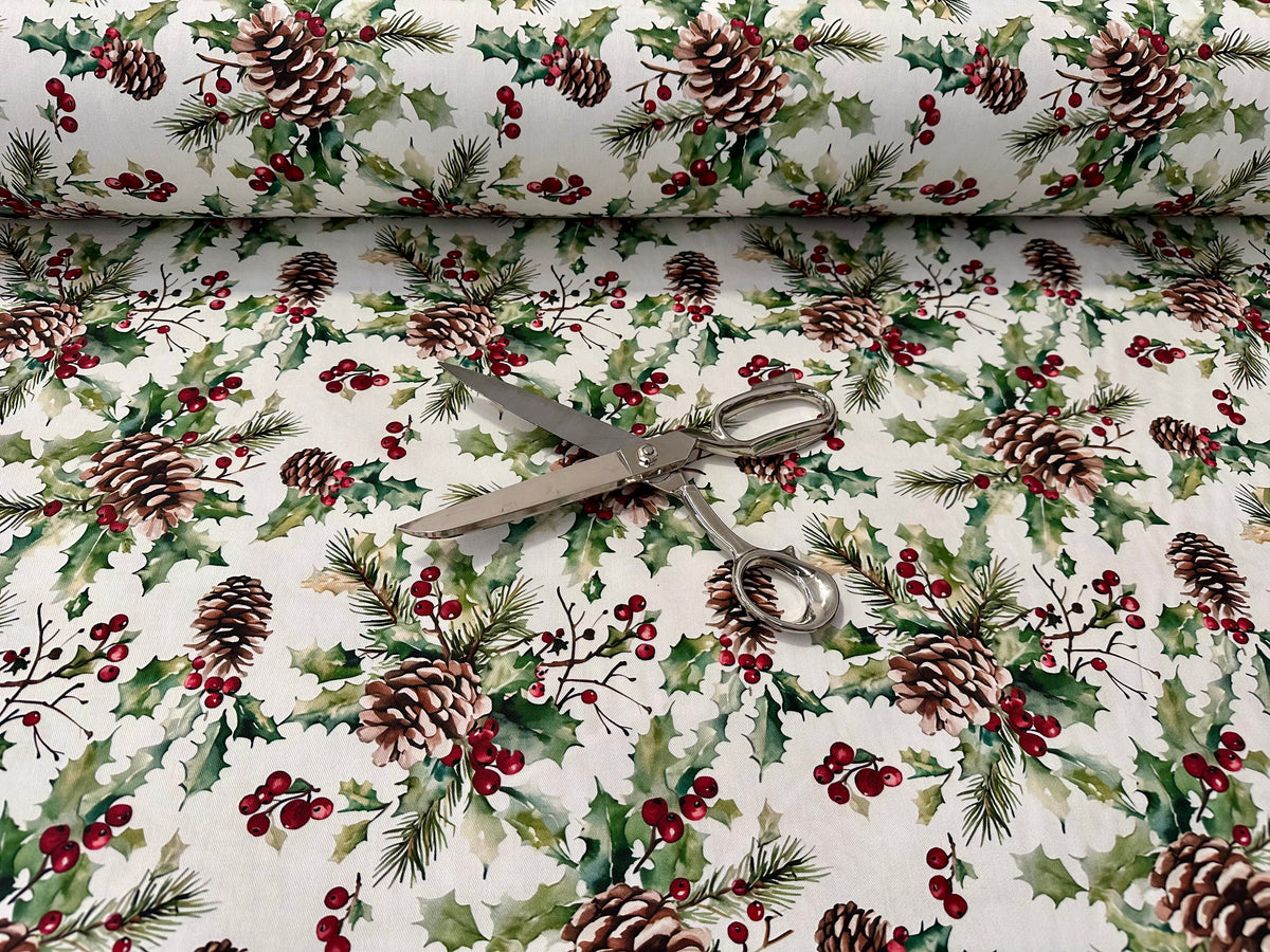 Tessuto arredo natalizio in cotone stampato alt. 320 cm. "Fiochetto"