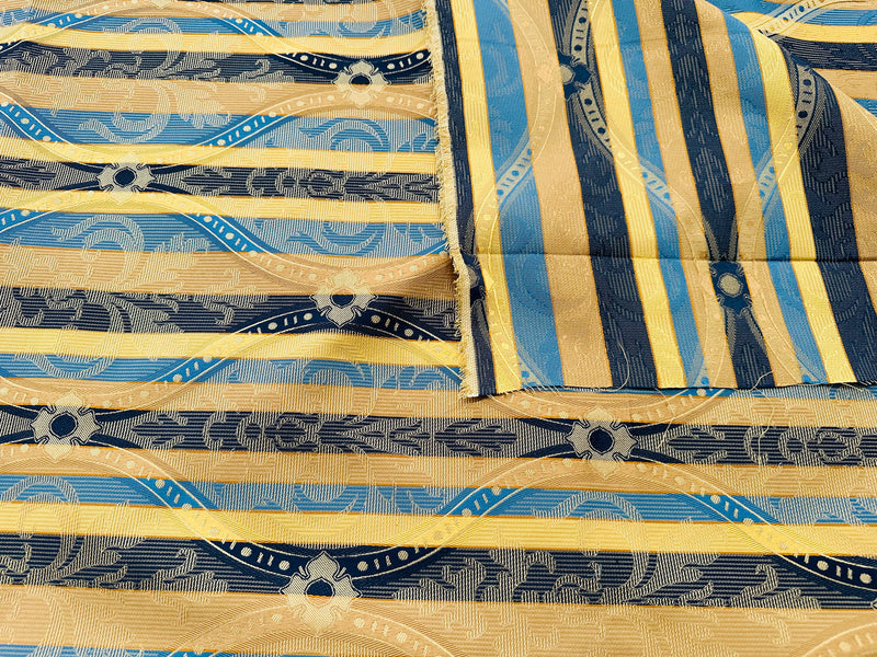 scampolo tessuto arredo rigato jacquard giallo/blu