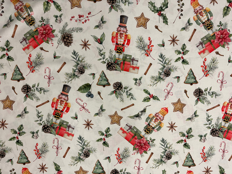 Christmas decor fabric in printed cotton height. 280 cm. "Crystal"
