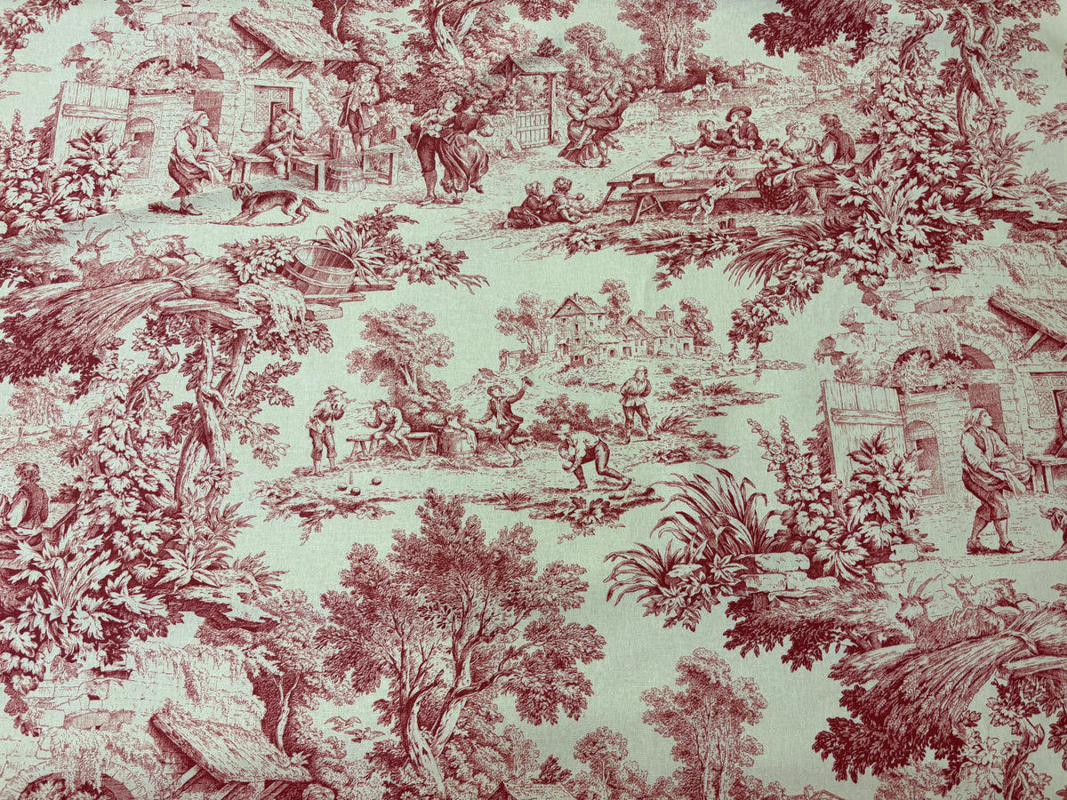 tessuto arredo in cotone stampato alt. 280 cm. "toile de jouy" rouge