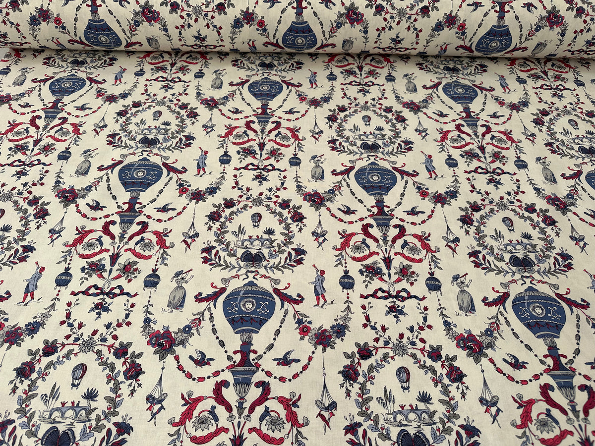 Tessuto arredo in cotone stampato alt. 280 cm. "Limosges" bleu