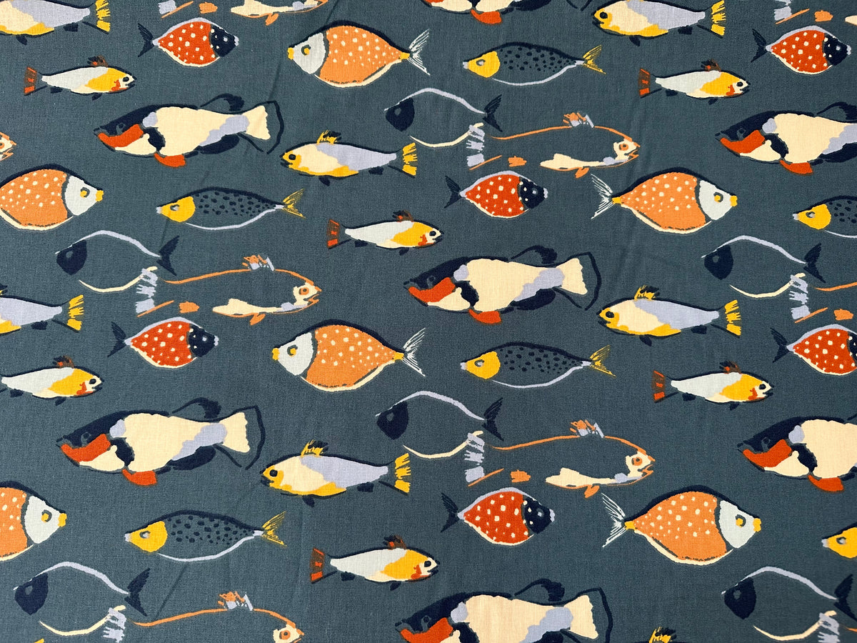 Printed cotton furnishing fabric, 150 cm high. "Fish"