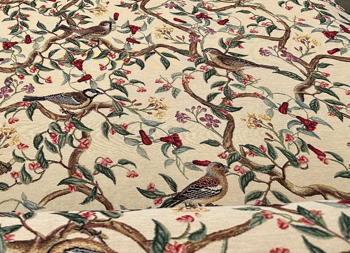 Tessuto arredo gobelin "Bird Allure" fondo beige