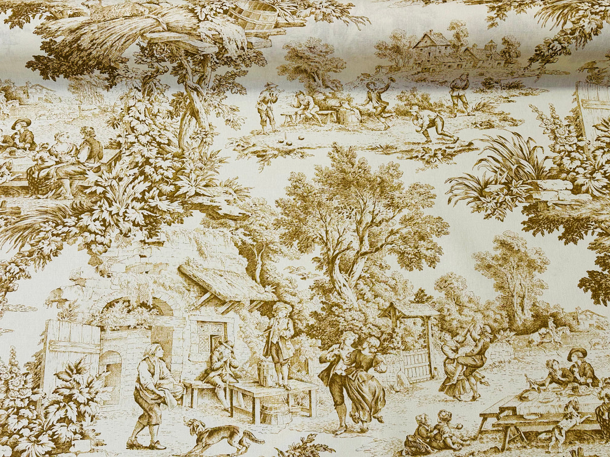 Tejido de resina antimanchas "Toile de Jouy" ocre