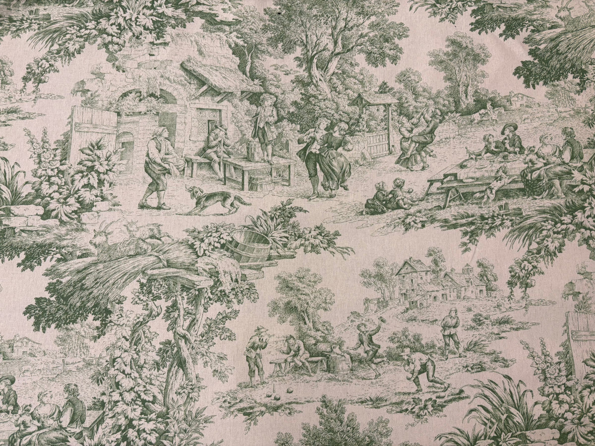 Tessuto d'arredamento in altezza 280 cm. "toile de jouy" vert
