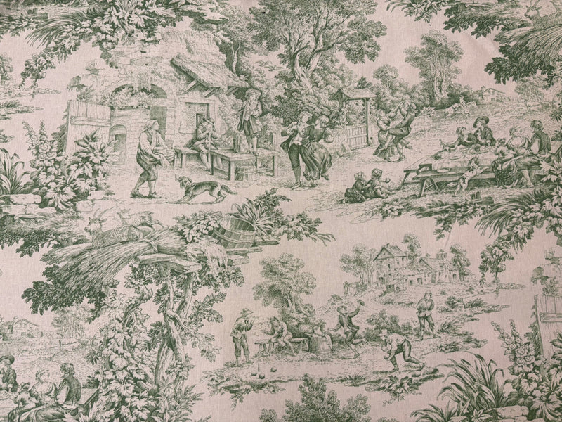 Tessuto d'arredamento in altezza 280 cm. "toile de jouy" vert