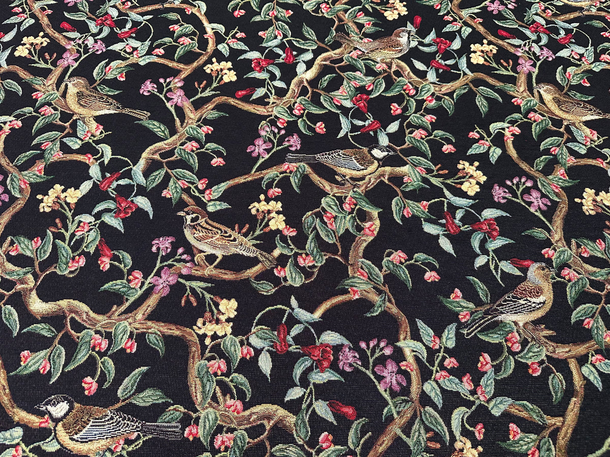 Tessuto arredo gobelin "Bird Allure" fondo nero