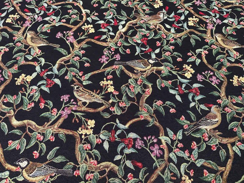 Tessuto arredo gobelin "Bird Allure" fondo nero