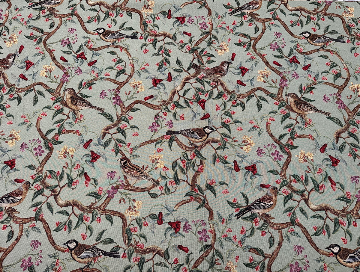 Tessuto arredo gobelin "Bird Allure" fondo pistacchio