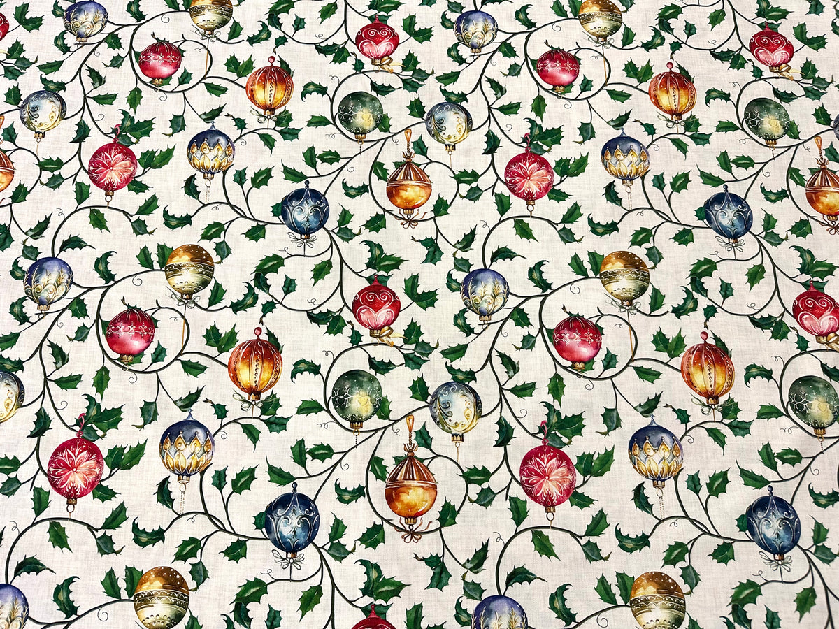 Printed cotton Christmas furnishing fabric, 280 cm high. "Boules"