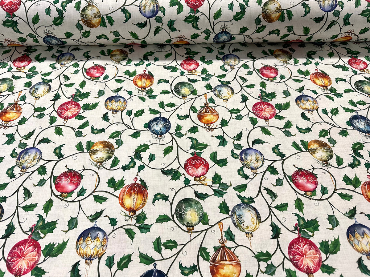 Printed cotton Christmas furnishing fabric, 280 cm high. "Boules"