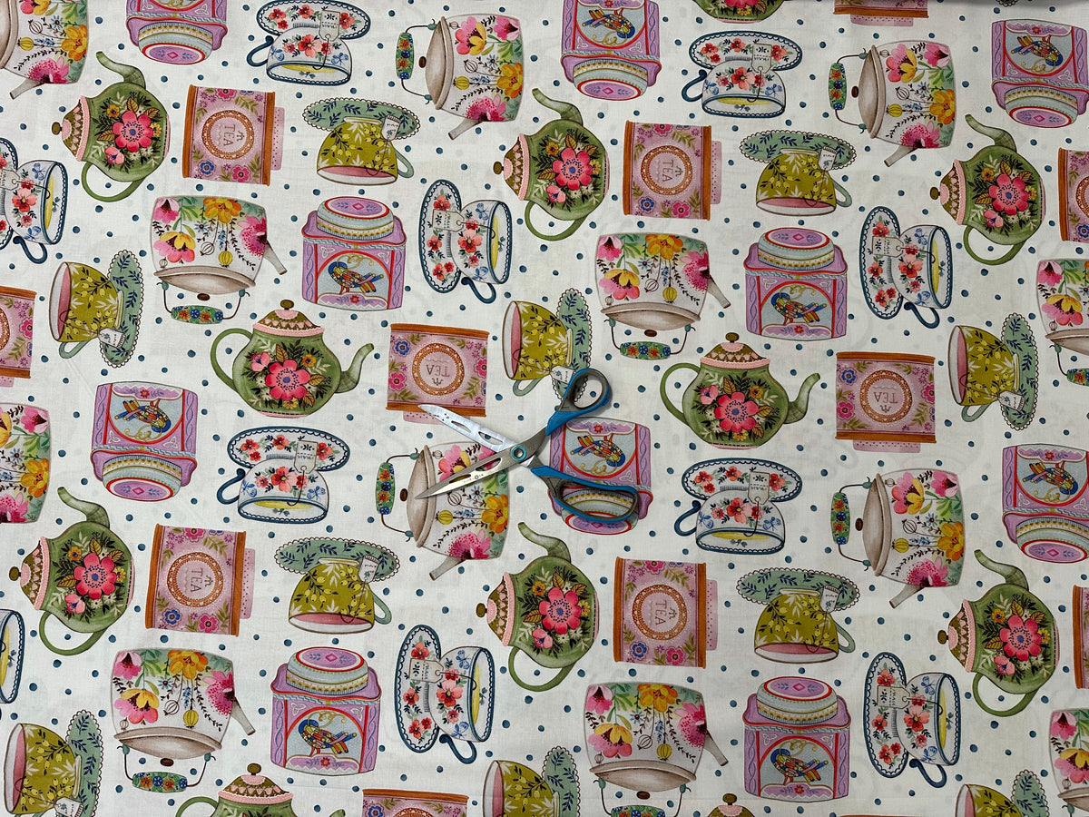 "Tea time" printed cotton fabric