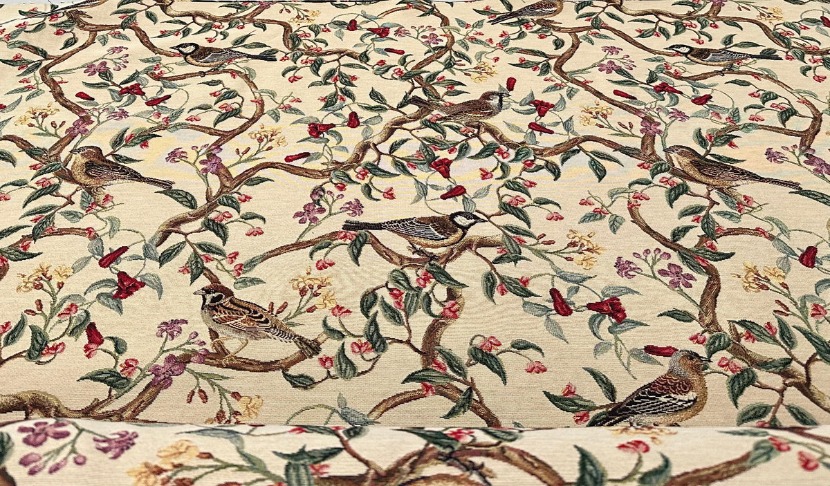 Tessuto arredo gobelin "Bird Allure" fondo beige