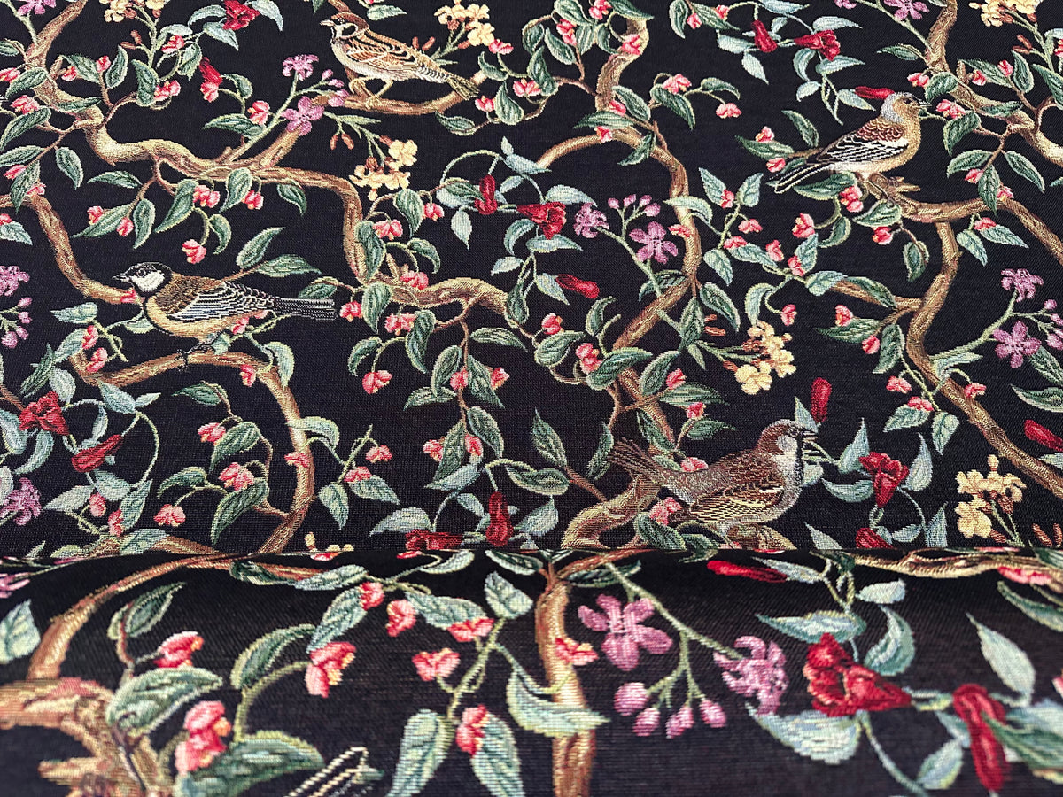 Tessuto arredo gobelin "Bird Allure" fondo nero