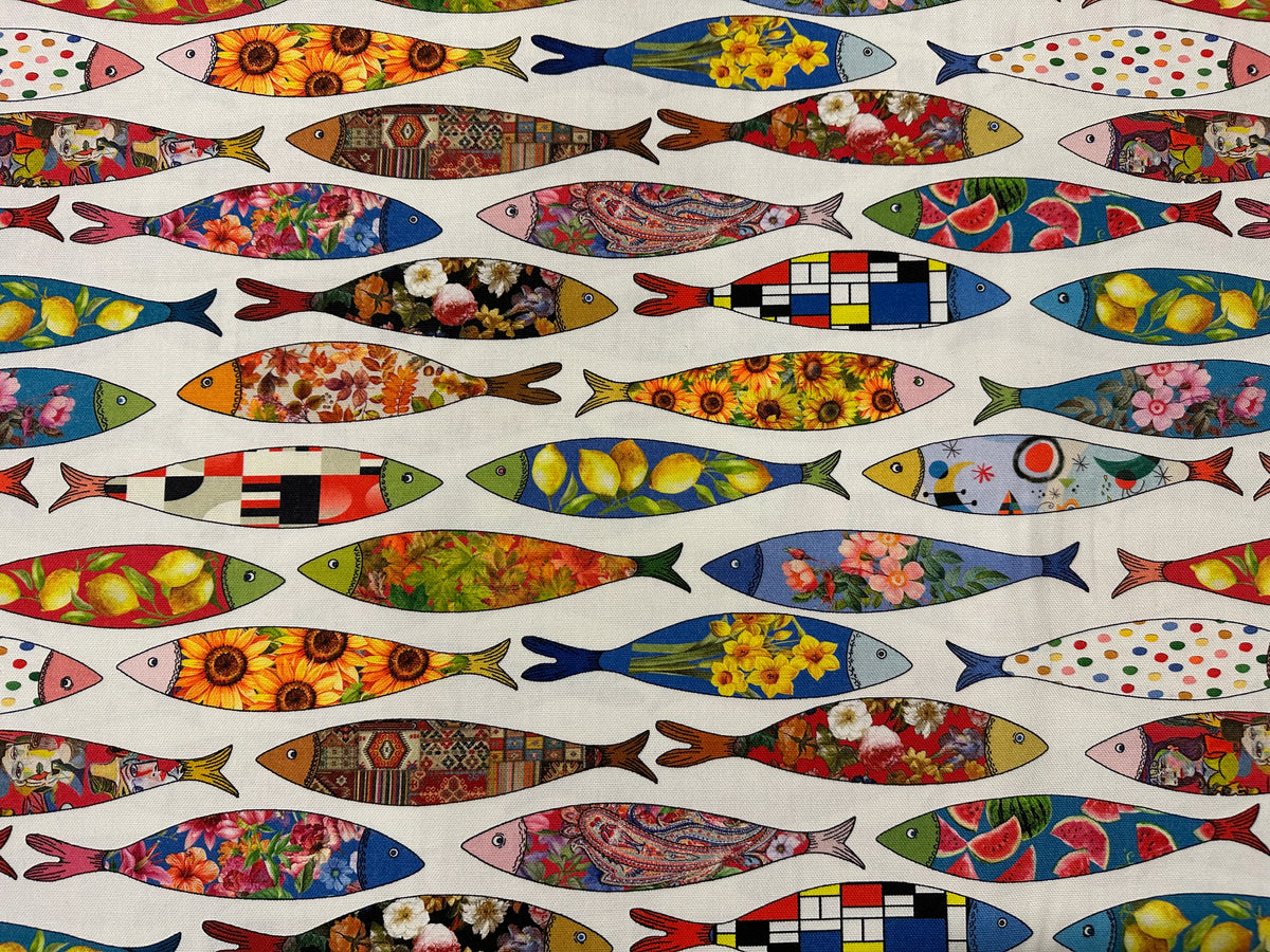 printed cotton furnishing fabric, height 280 cm. "Peces"