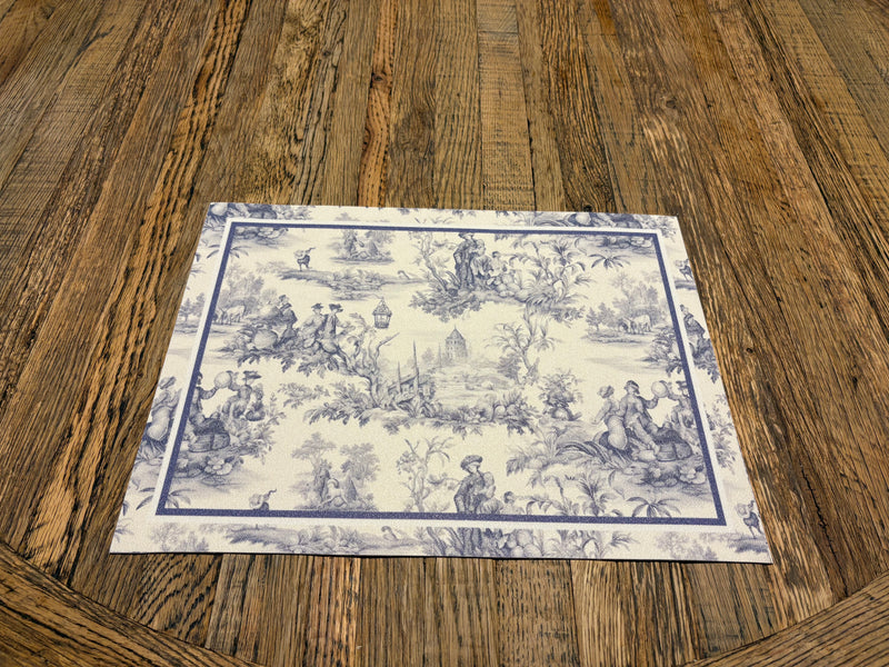 Tovaglietta in vinile cm. 45 x 30  "toile de jouy" azzurro