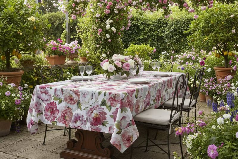 Tessuto arredo in cotone stampato alt. 280 cm. "Stresa" fondo bianco