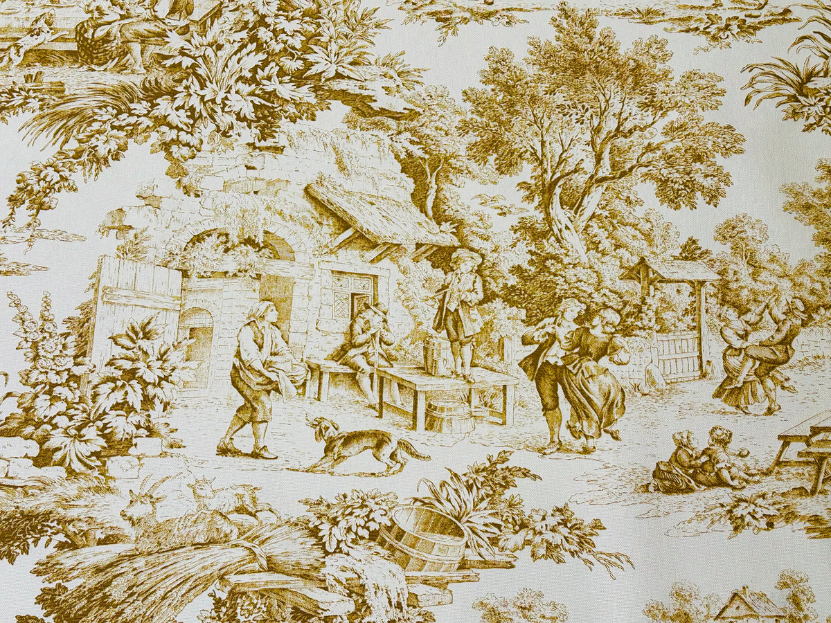 Stain-resistant resin fabric "Toile de Jouy" ochre