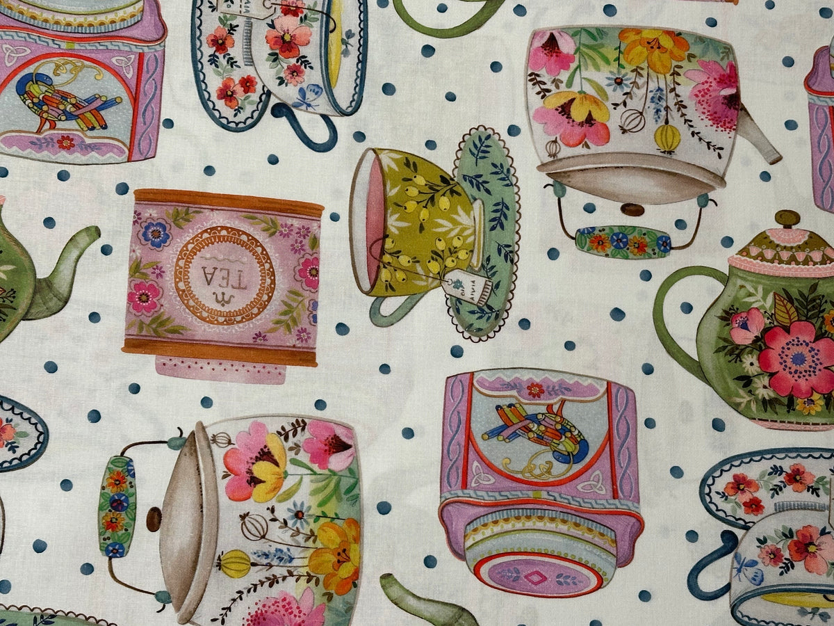 "Tea time" printed cotton fabric