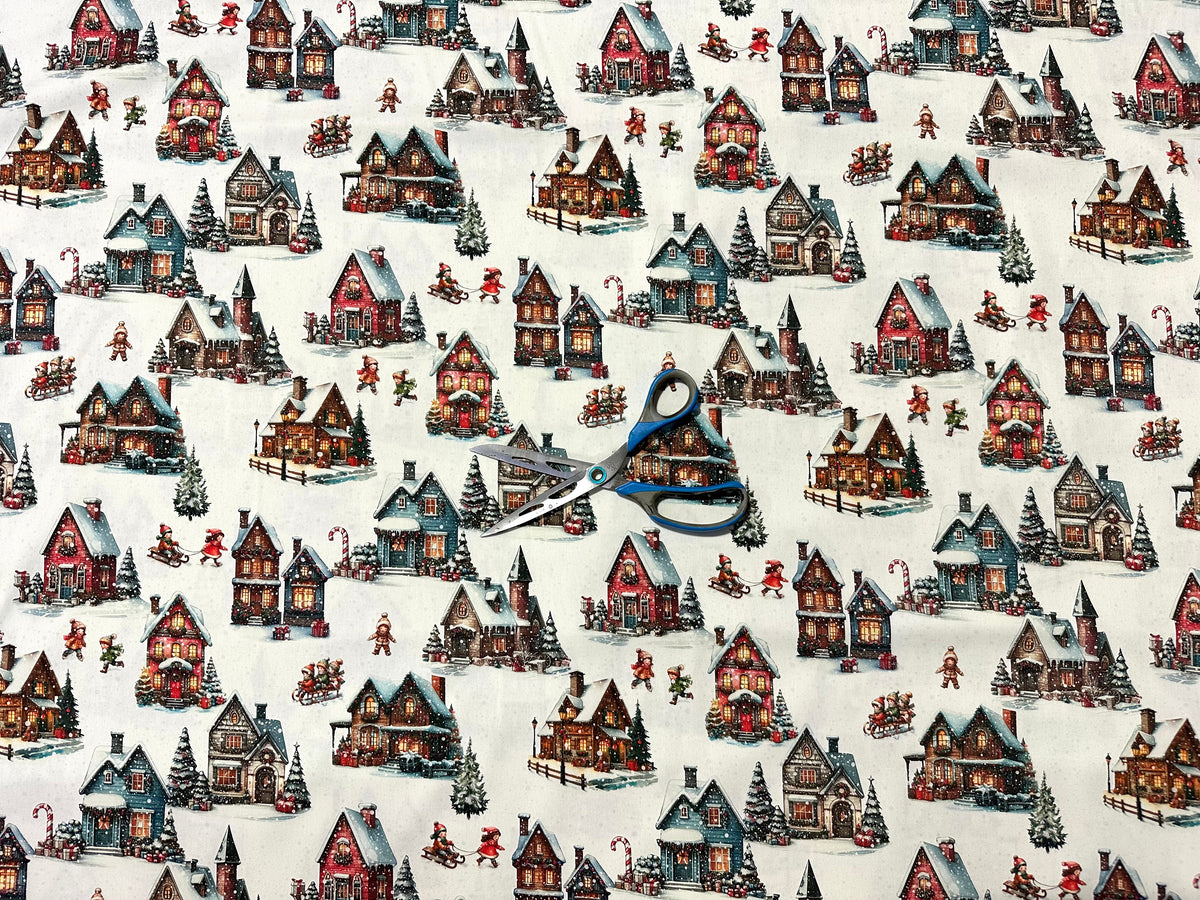 Printed cotton Christmas furnishing fabric, 280 cm high. "Village"