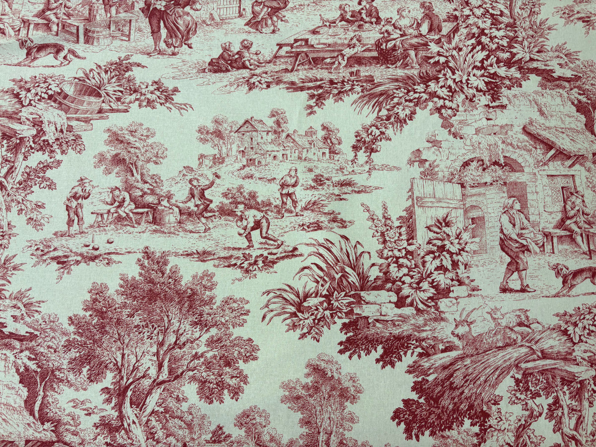 tessuto arredo in cotone stampato alt. 280 cm. "toile de jouy" rouge