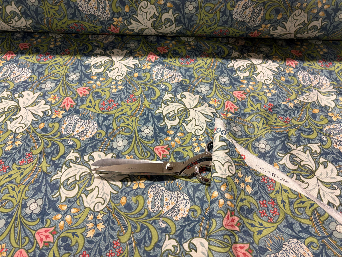 Tessuto arredo in cotone stampato larghezza 280 cm. "Arts & Crafts" Golden