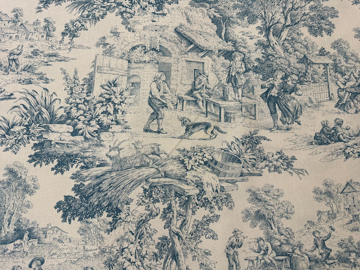 Tela decorativa de 280 cm de altura. "toile de jouy" azul