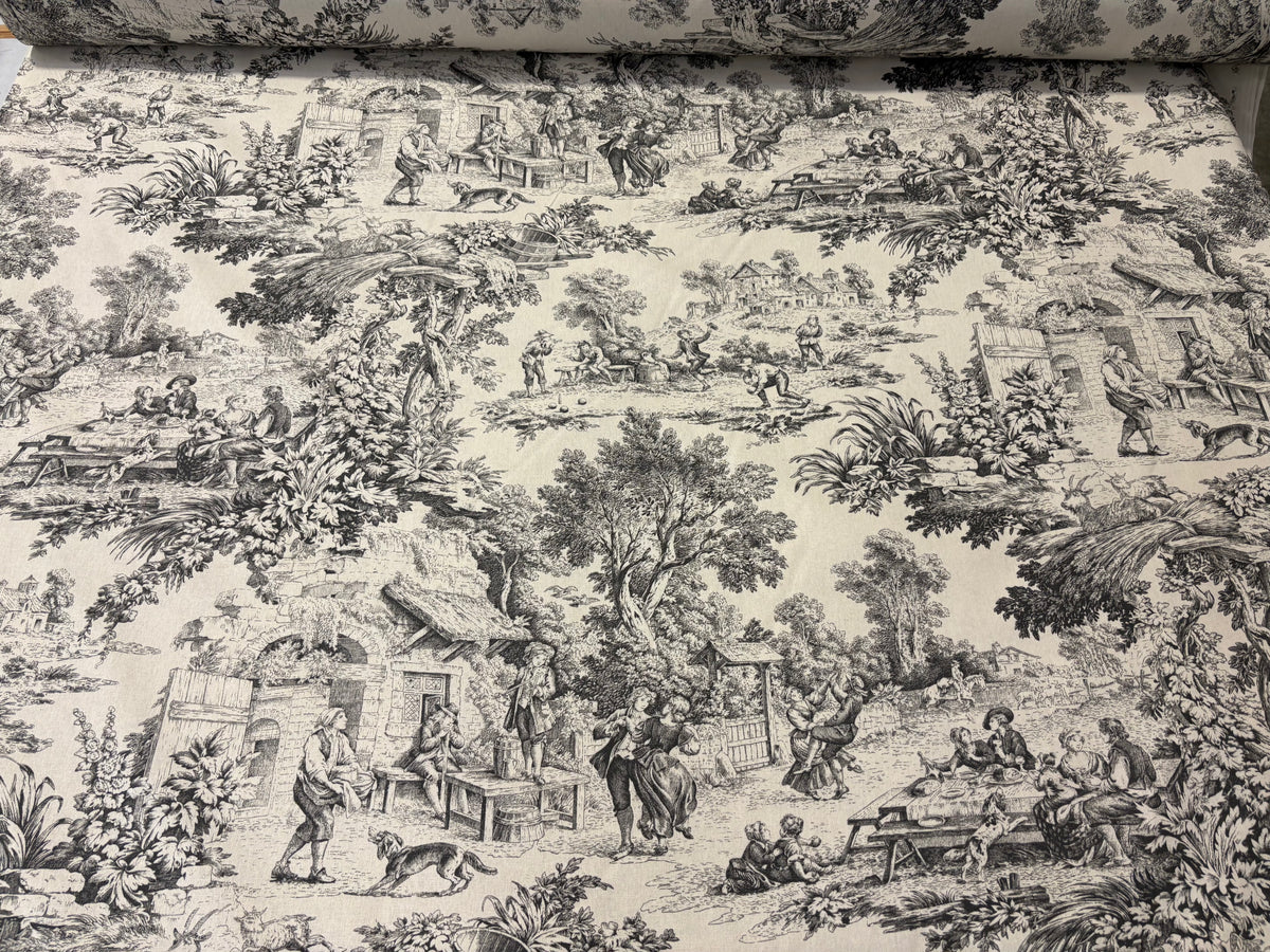 tessuto arredo in altezza 280 cm. "toile de jouy" nero