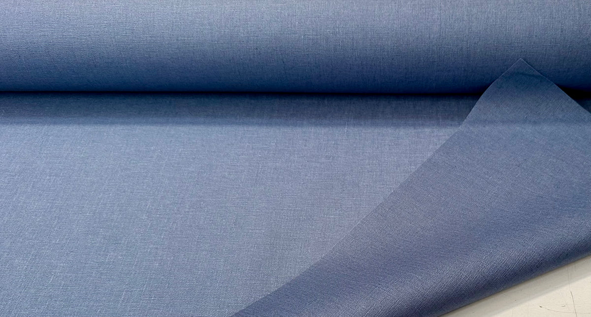 "Blue" stain-resistant resin-coated linen fabric