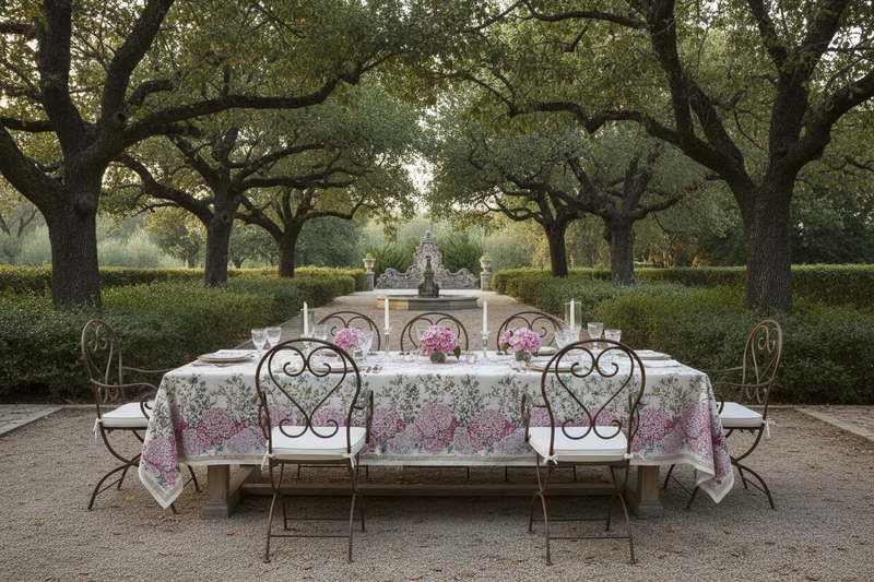 Tessuto resinato antimacchia "Ortensie"