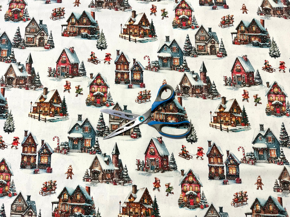 Printed cotton Christmas furnishing fabric, 280 cm high. "Village"