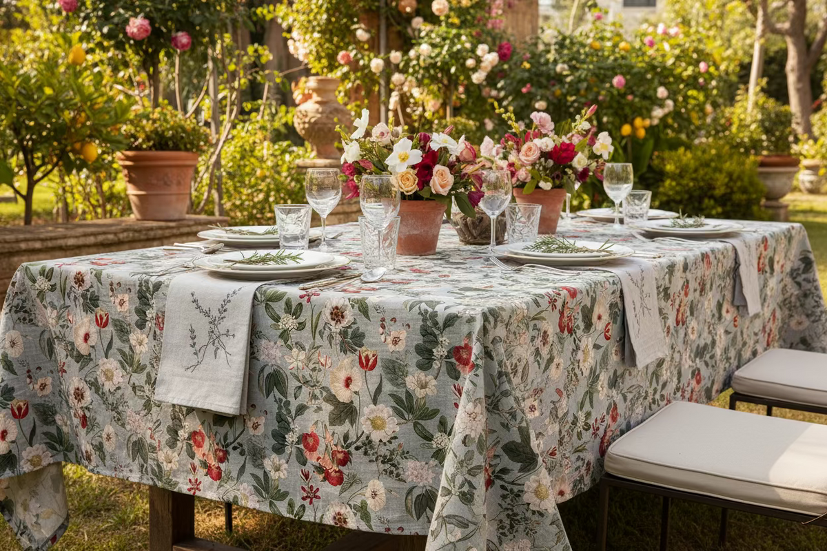 tessuto arredo in cotone stampato larghezza 280 cm. "Botany" gris