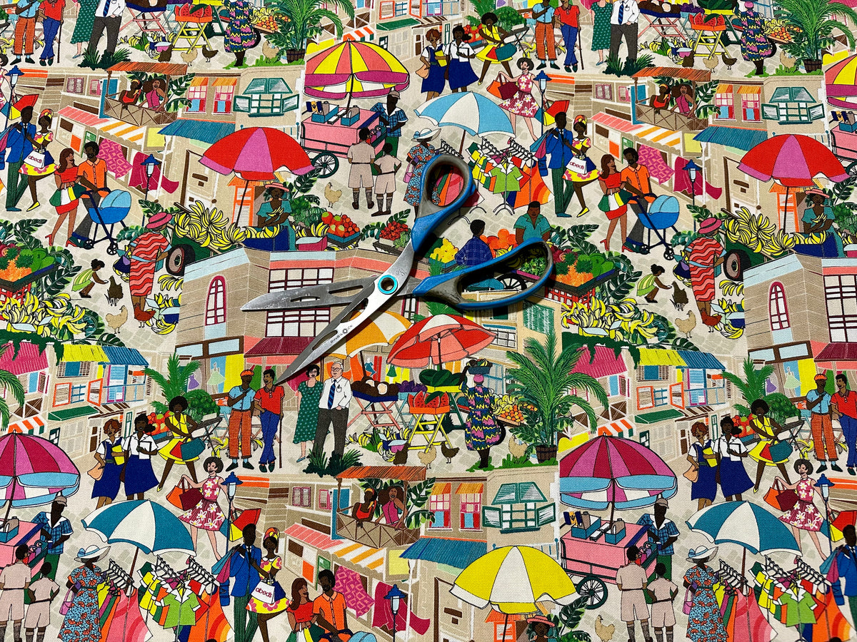 printed cotton furnishing fabric, height 280 cm. "Market"