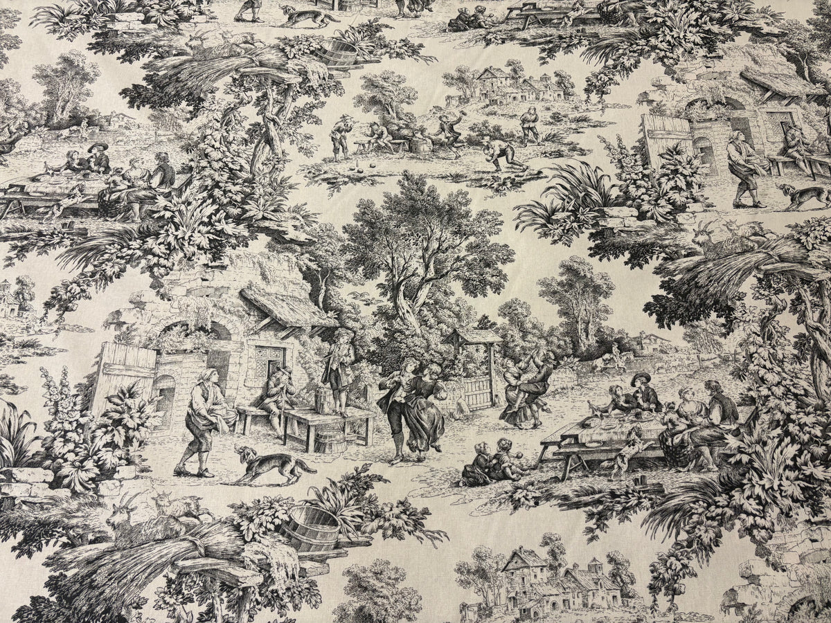 tessuto arredo in altezza 280 cm. "toile de jouy" nero