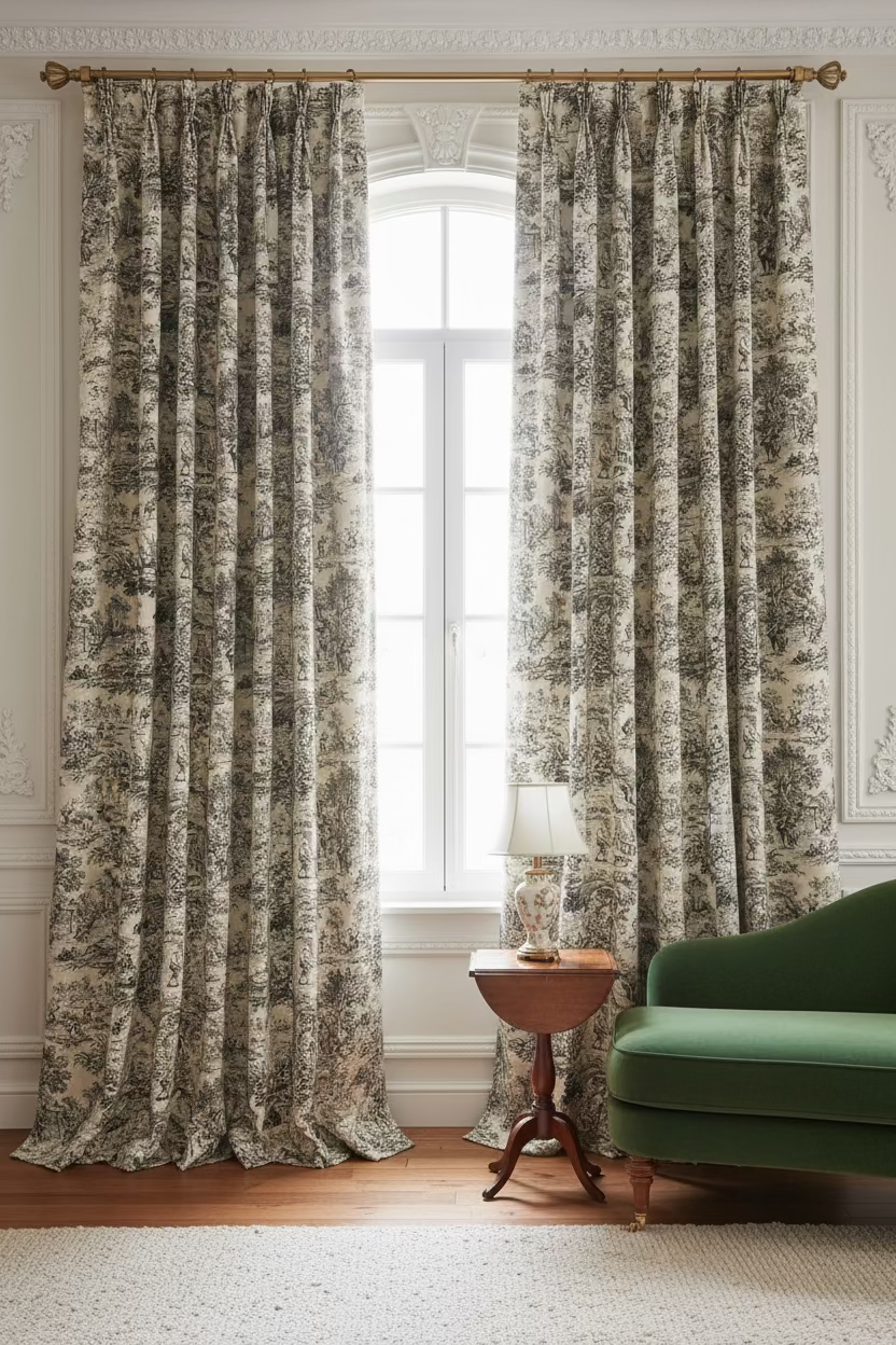 tessuto arredo in altezza 280 cm. "toile de jouy" nero