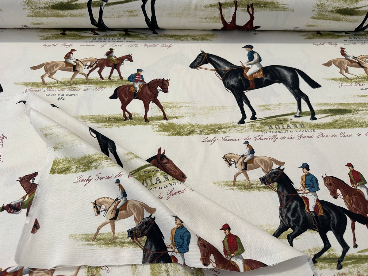 Tessuto arredo in cotone stampato alt. 280 cm. " Equitazione"