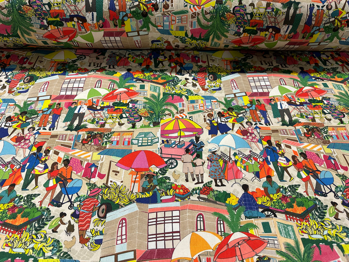 printed cotton furnishing fabric, height 280 cm. "Market"