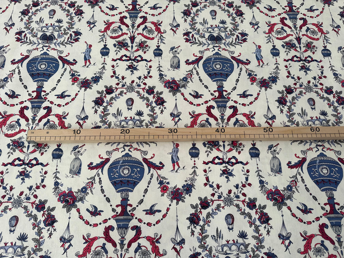 Tessuto arredo in cotone stampato alt. 280 cm. "Limosges" bleu