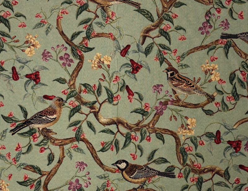 Tessuto arredo gobelin "Bird Allure" fondo pistacchio
