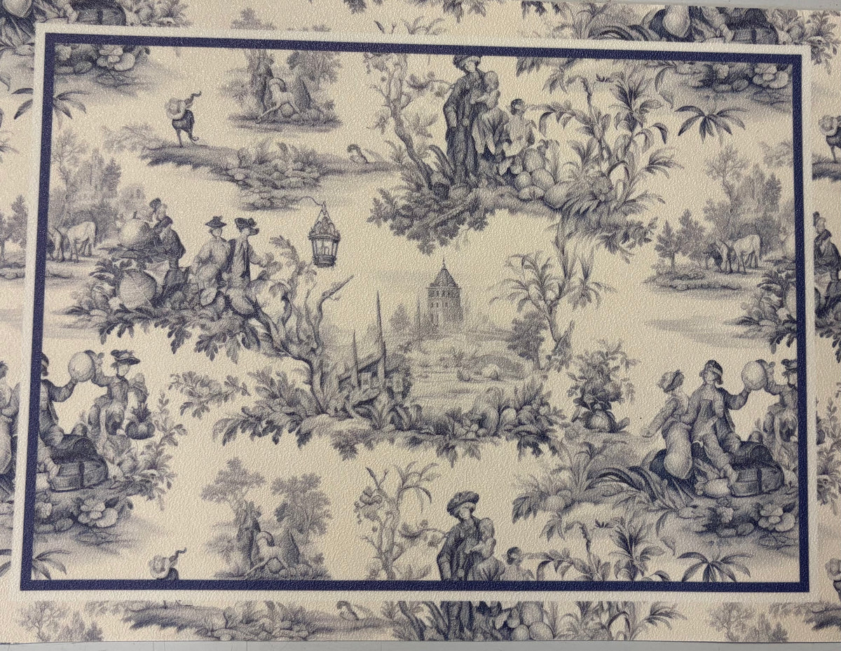 Tovaglietta in vinile cm. 45 x 30  "toile de jouy" azzurro
