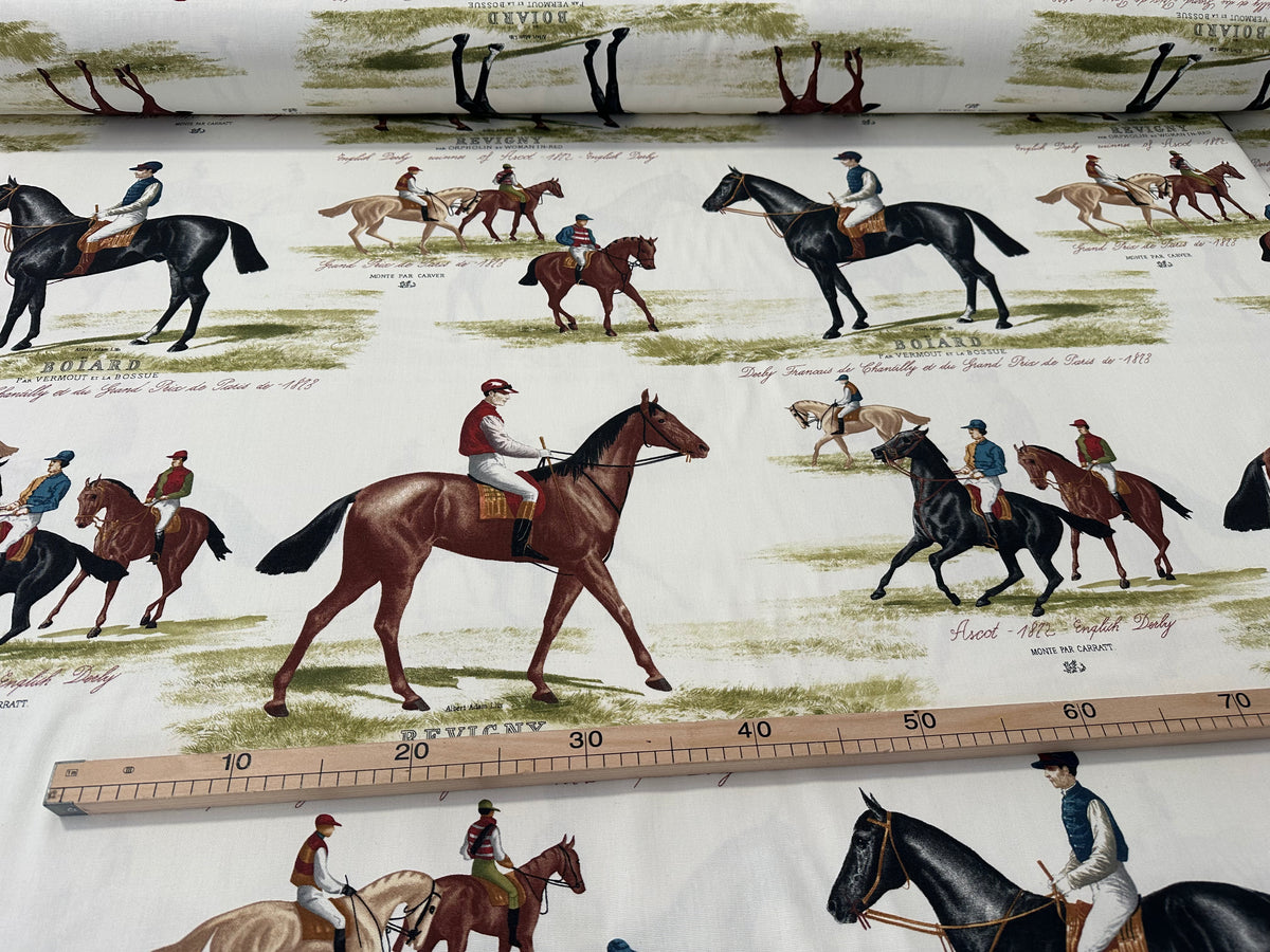 Tessuto arredo in cotone stampato alt. 280 cm. " Equitazione"