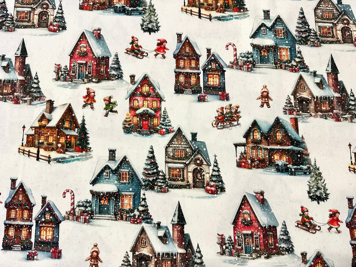 Printed cotton Christmas furnishing fabric, 280 cm high. "Village"