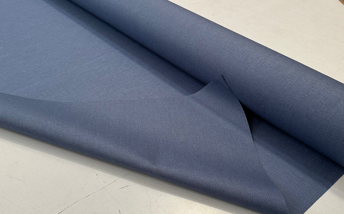 "Blue" stain-resistant resin-coated linen fabric