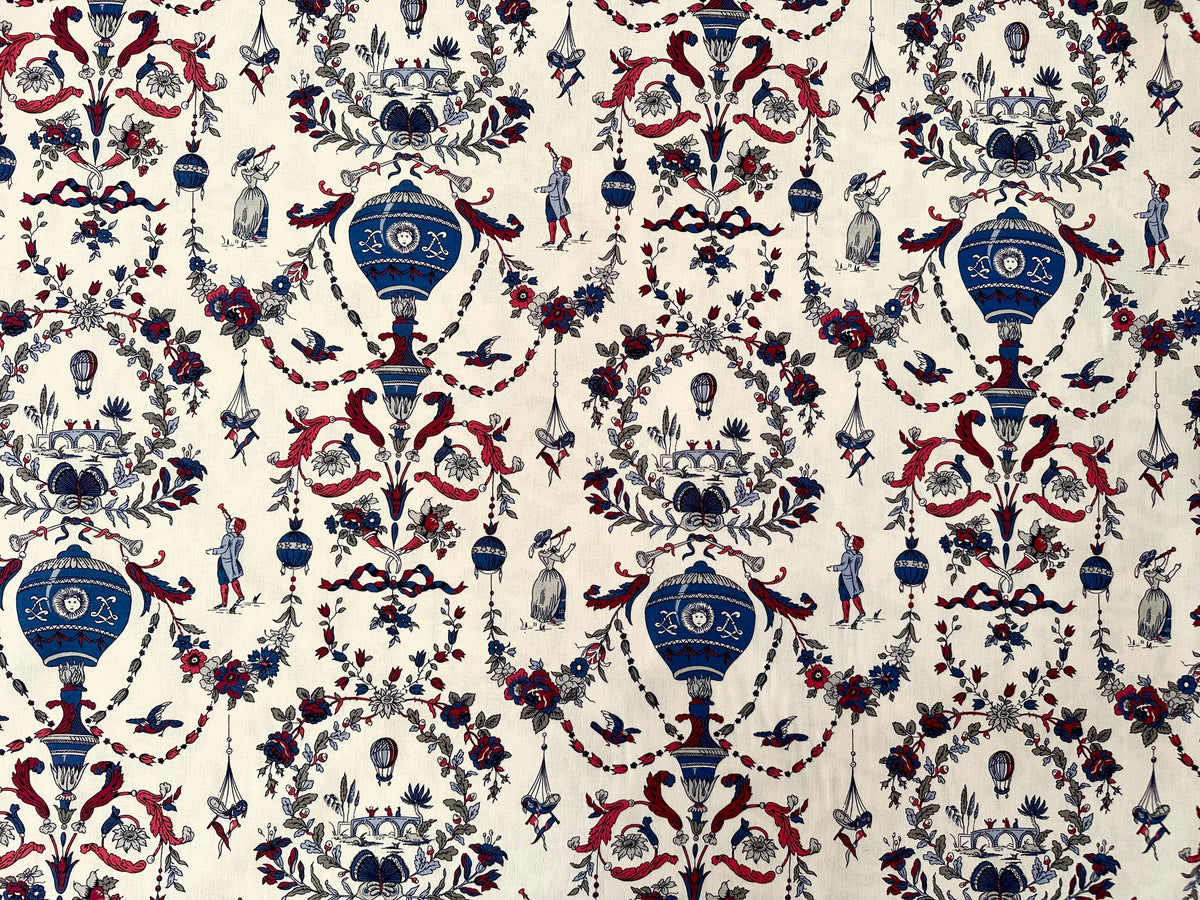 Tessuto arredo in cotone stampato alt. 280 cm. "Limosges" bleu